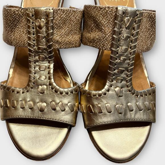 JACK ROGERS Nora Wedge Sandal in Neutral Tan & Metallic Gold Size 8.5 - Picture 8 of 9